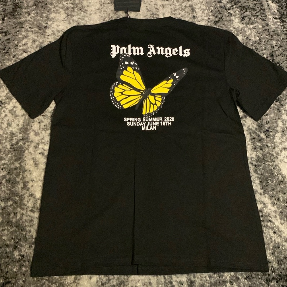Palm Angels Statement Yellow Butterfly SS20 Black T-Shirt Men’s Size Large - Picture 2 of 2